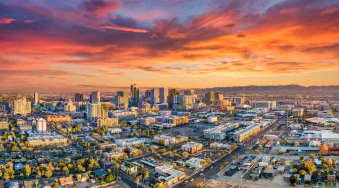 Overview of downtown Phoenix before sunset