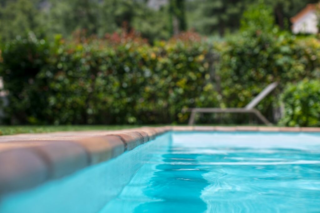 Close-up of a pool’s water level.